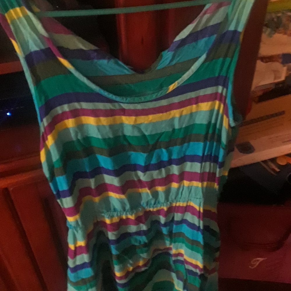 Striped aqua, violet blue & yellow sundress